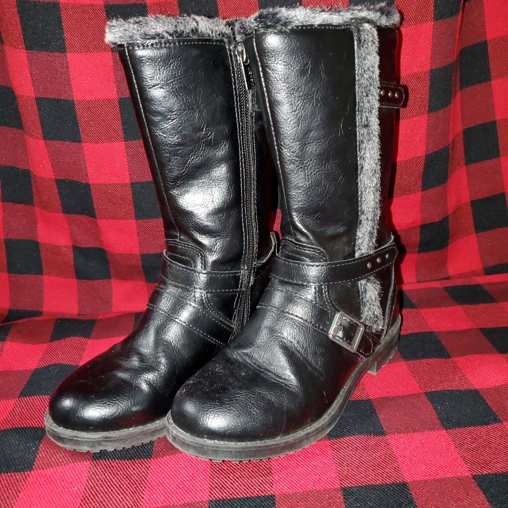Nine West Black Fur accented boots girls 13